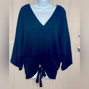 Perfectly Priscilla L dolman sleeve Black Blouse with Ruching